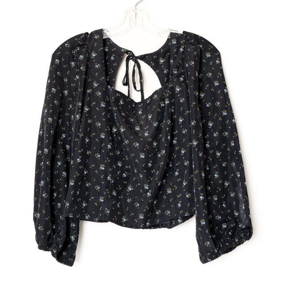 ✨ Levi's Finn Floral Puff Sleeve Blouse Short Sleeve Top Black - Picture 2 of 12